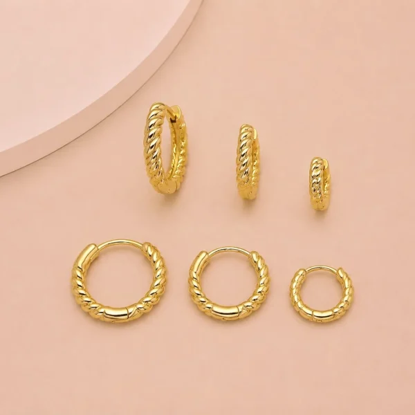 TRIO ELO ARGOLAS CORDA CLICK BANHADO A OURO 18K