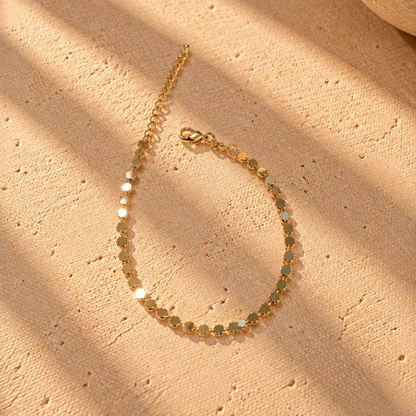 Pulseira Encanto – Bolinhas Achatadas Lisas 2,5mm 18cm – Banhada a Ouro 18K