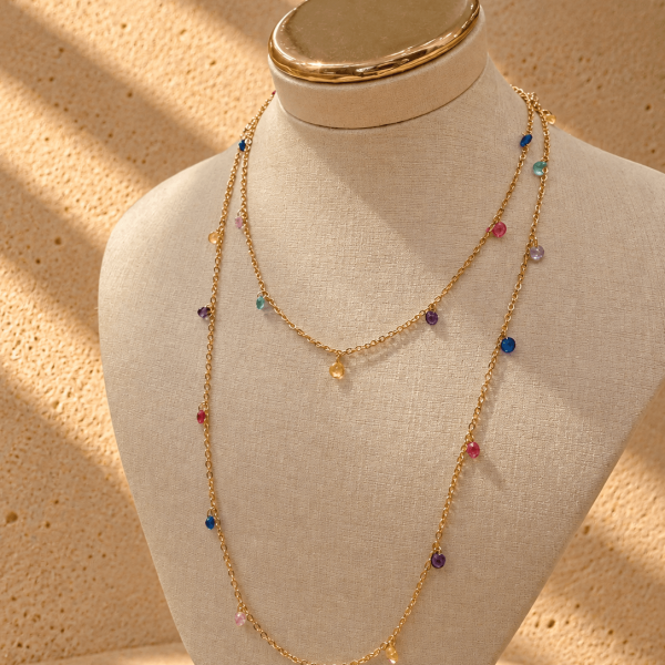 Choker Laços – Versão Kids Pedrinhas Coloridas – Banhada a Ouro 18K