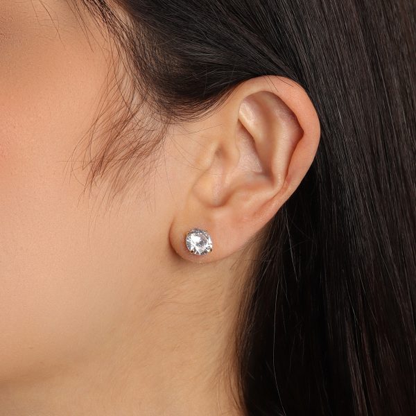 Brinco Cristal – Ponto de Luz com Zircônia Redonda 8mm – Banhado a Ouro 18K