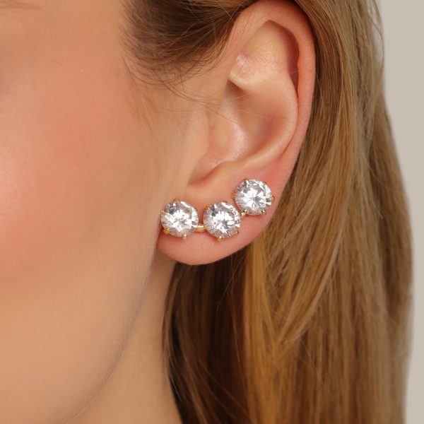 Ear Cuff Autêntica – Zircônias Redondas 8,5mm – Banhado a Ouro 18K
