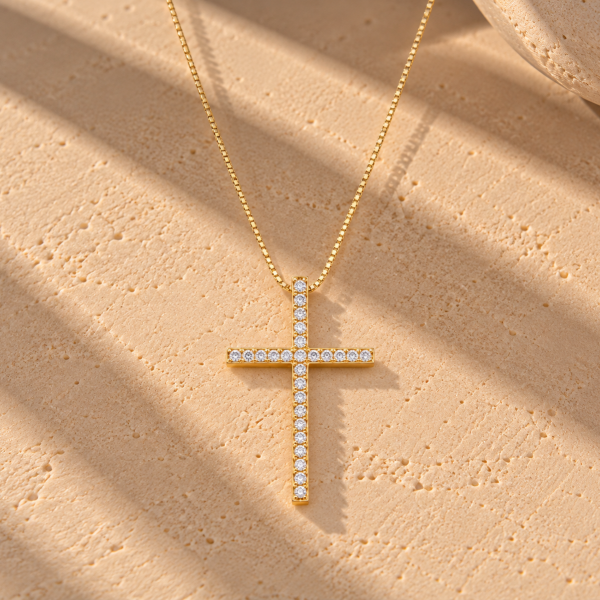Colar Esperança – Cruz Cravejada com Zircônias – Banhado a Ouro 18K