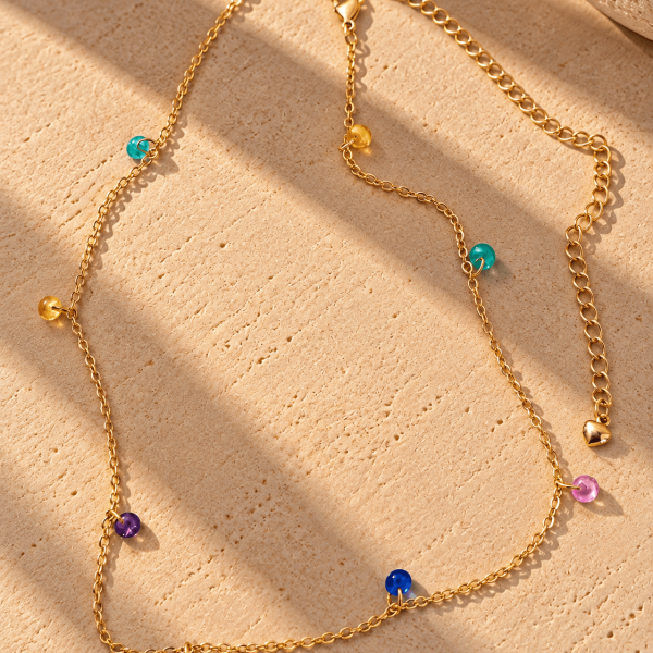 Colar Laços – Pedrinhas Coloridas – Banhada a Ouro 18K